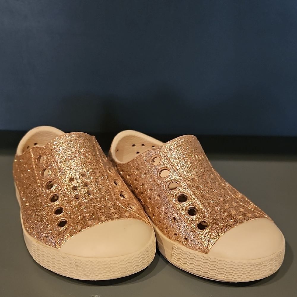 Glittery Gold Perforated Slip-On Shoes